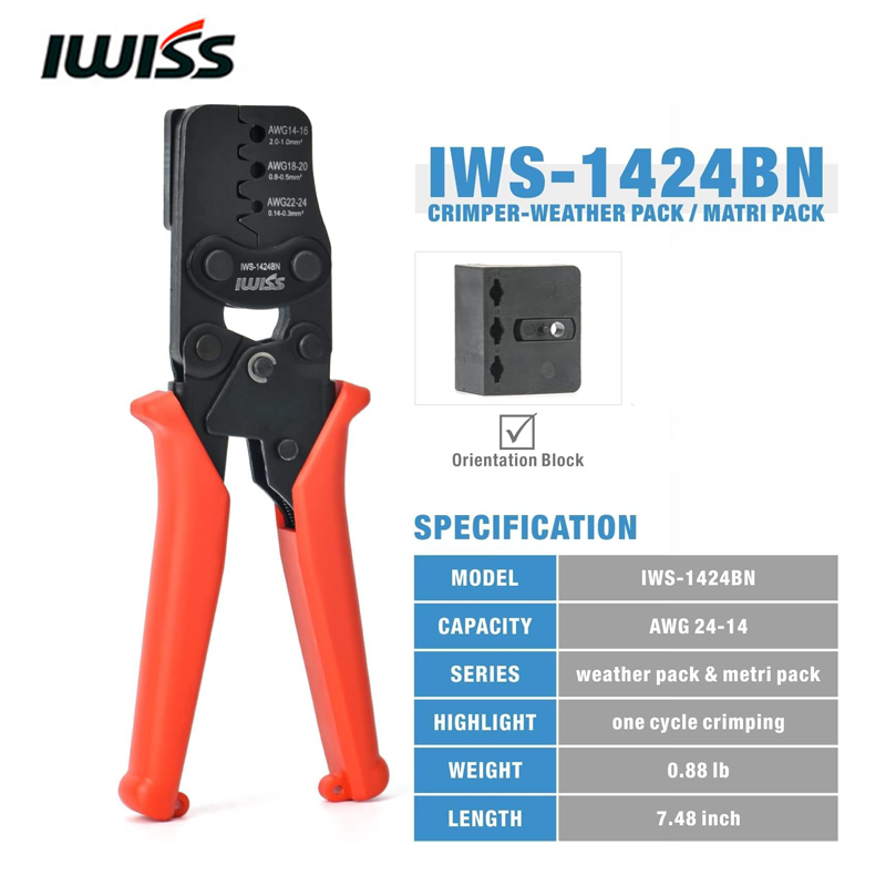 IWISS IWS-1424BN คีมย้ำหางปลากันน้ำรถยนต์ 0.14-2.0mm AWG24-14