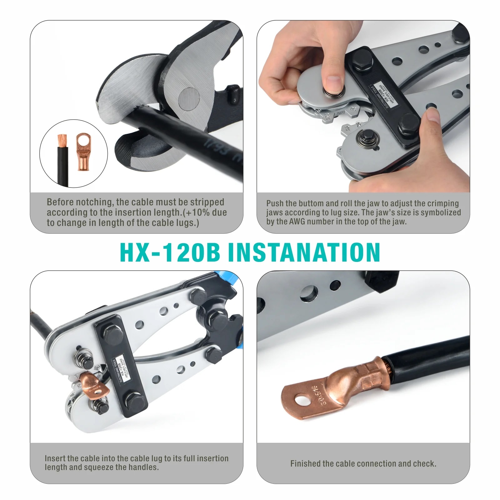 คีมย้ำหางปลาเปลือย หัวหกเหลี่ยม IWISS HX-120B 10-120 ตร.มม - Image 2