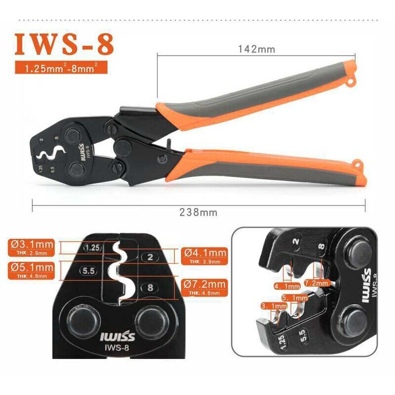 คีมย้ำหางปลา สำหรับหางปลาเปลือย IWISS IWS-8 สำหรับ AWG8-16 1.25-8 ตร.มม. - Image 3