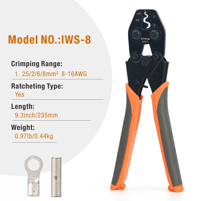 คีมย้ำหางปลา สำหรับหางปลาเปลือย IWISS IWS-8 สำหรับ AWG8-16 1.25-8 ตร.มม. - Image 2