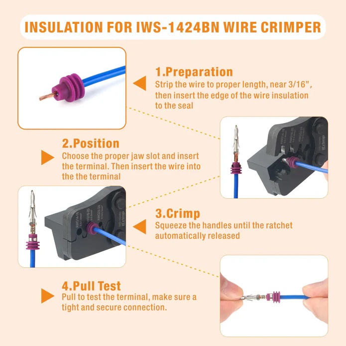 IWISS IWS-1424BN คีมย้ำหางปลากันน้ำรถยนต์ 0.14-2.0mm AWG24-14 - Image 5