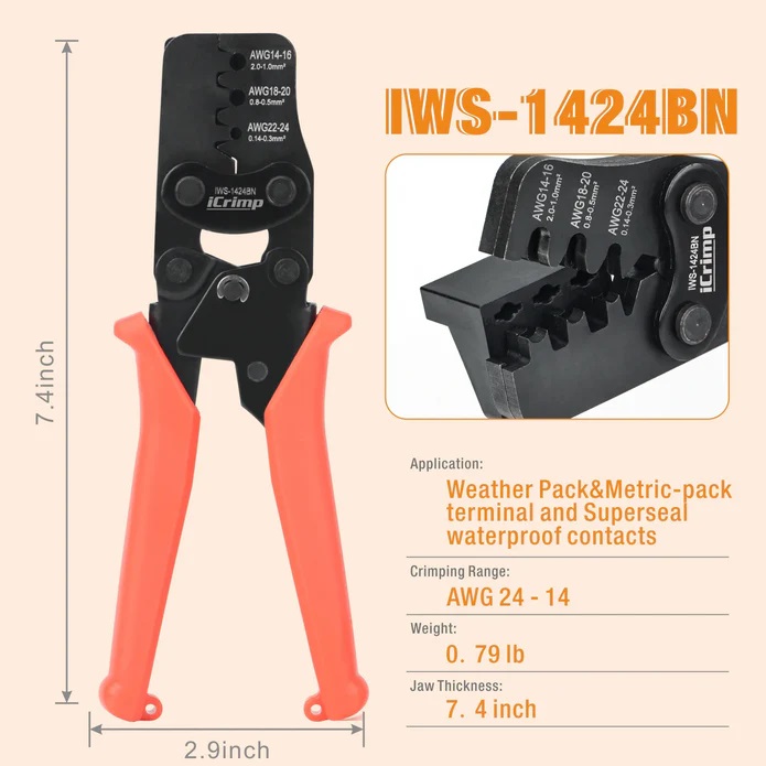 IWISS IWS-1424BN คีมย้ำหางปลากันน้ำรถยนต์ 0.14-2.0mm AWG24-14 - Image 6