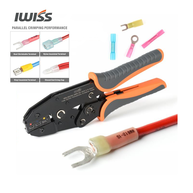 คีมย้ำหางปลาท่อหดความร้อนแบบหุ้มฉนวน IWISS IWS-2210H สำหรับ AWG 22-10 0.5-6.0mm2